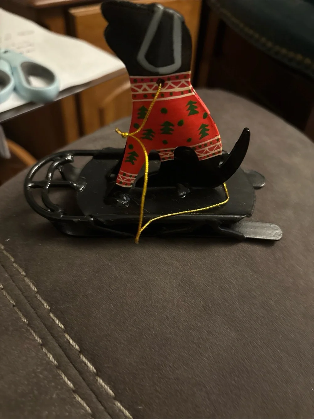 Foreside Home & Garden Black Dog in Red Sweater Sled Ornament